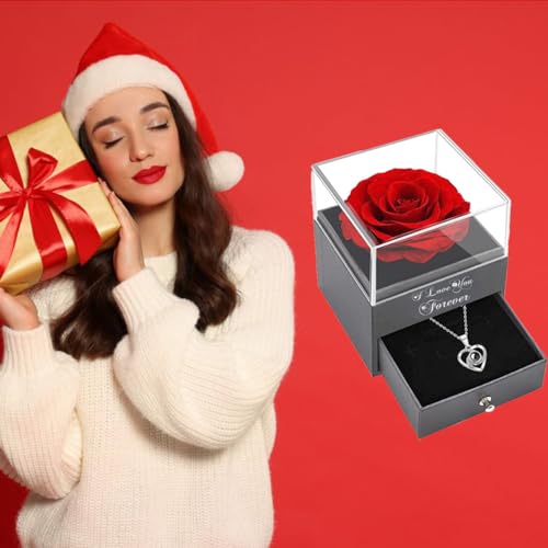 Eternal Red Rose with "I Love You" Necklace