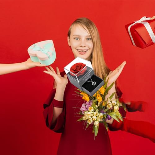 Eternal Red Rose with "I Love You" Necklace