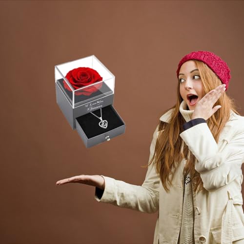 Eternal Red Rose with "I Love You" Necklace