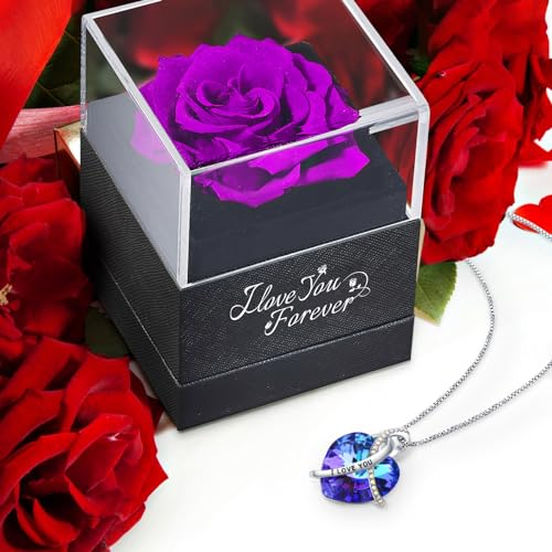 Purple Eternal Rose and "I Love You" Necklace