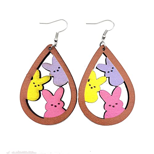 Vibrant Easter Rabbit Wooden Dangle Earrings - Women's/Girl's Jewelry