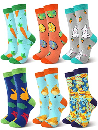 Jenaai Easter Crew Socks: 6 Pairs for Adults