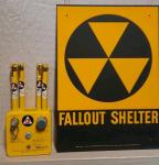 NOS Vtg Fallout Shelter Sign, CDV-742 Dosimeters & CDV-750 Charger Civil Defense