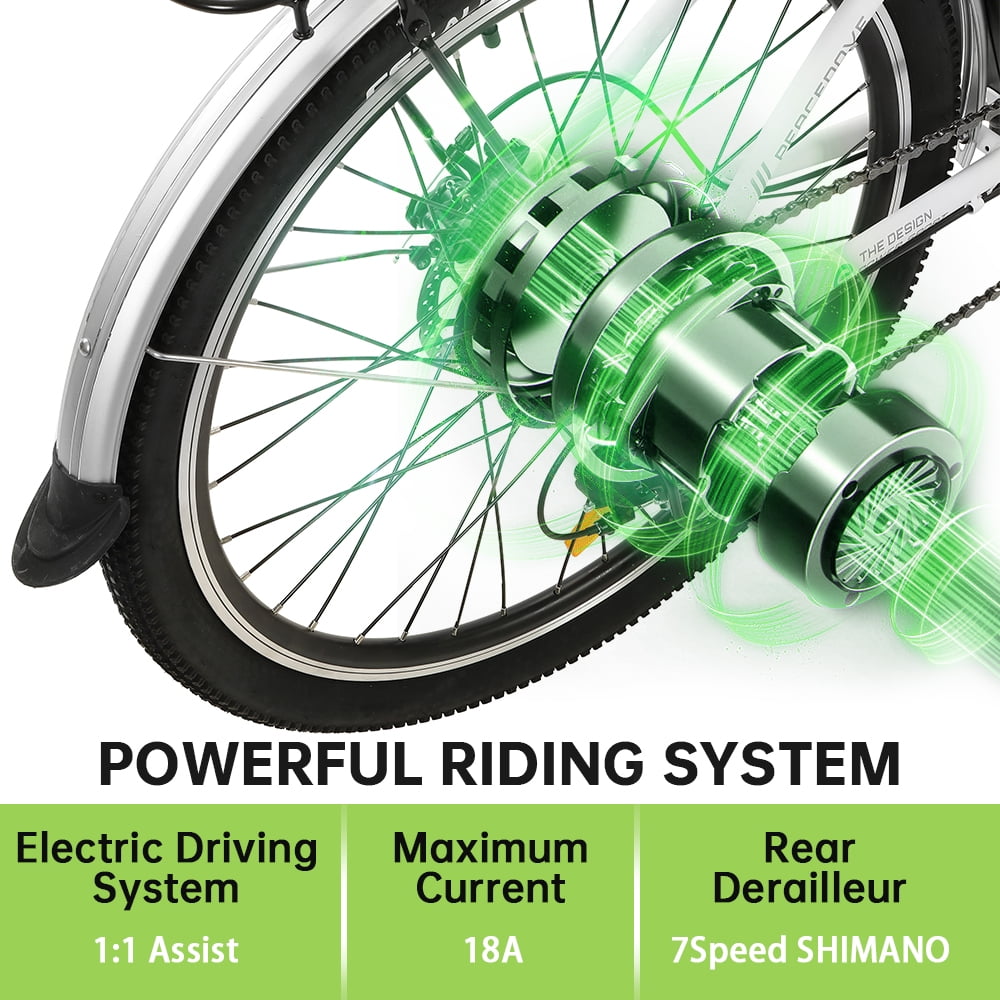 White Electric City Bike with Basket for Women