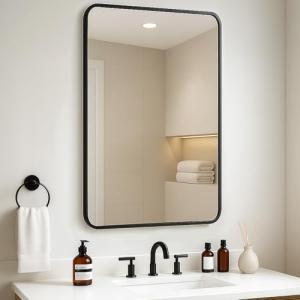 Stylish Black Aluminum Framed Wall Mirror 75x50cm
