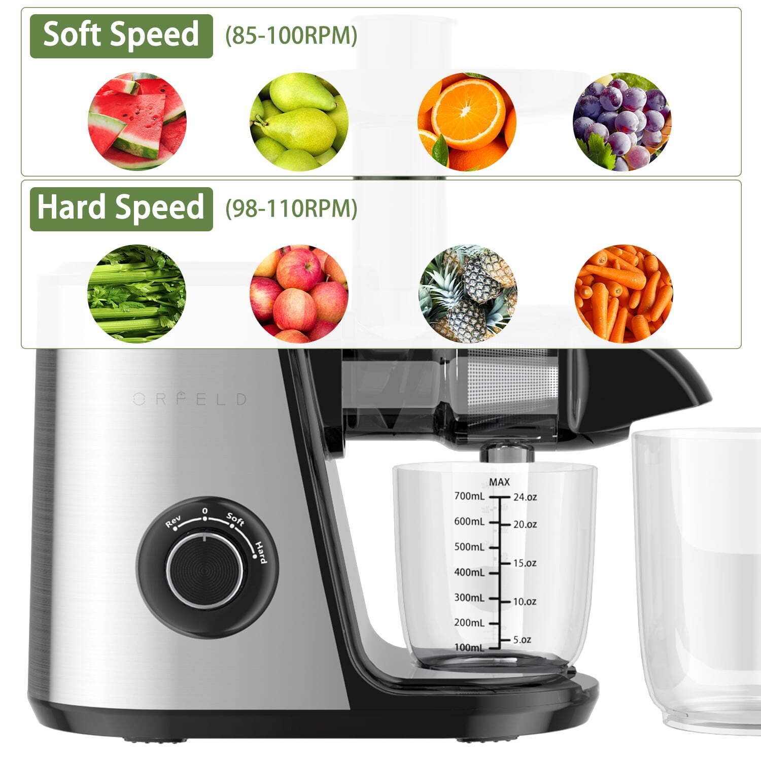 ORFELD Slow Masticating Juicer - Vegetable Fruit Extractor