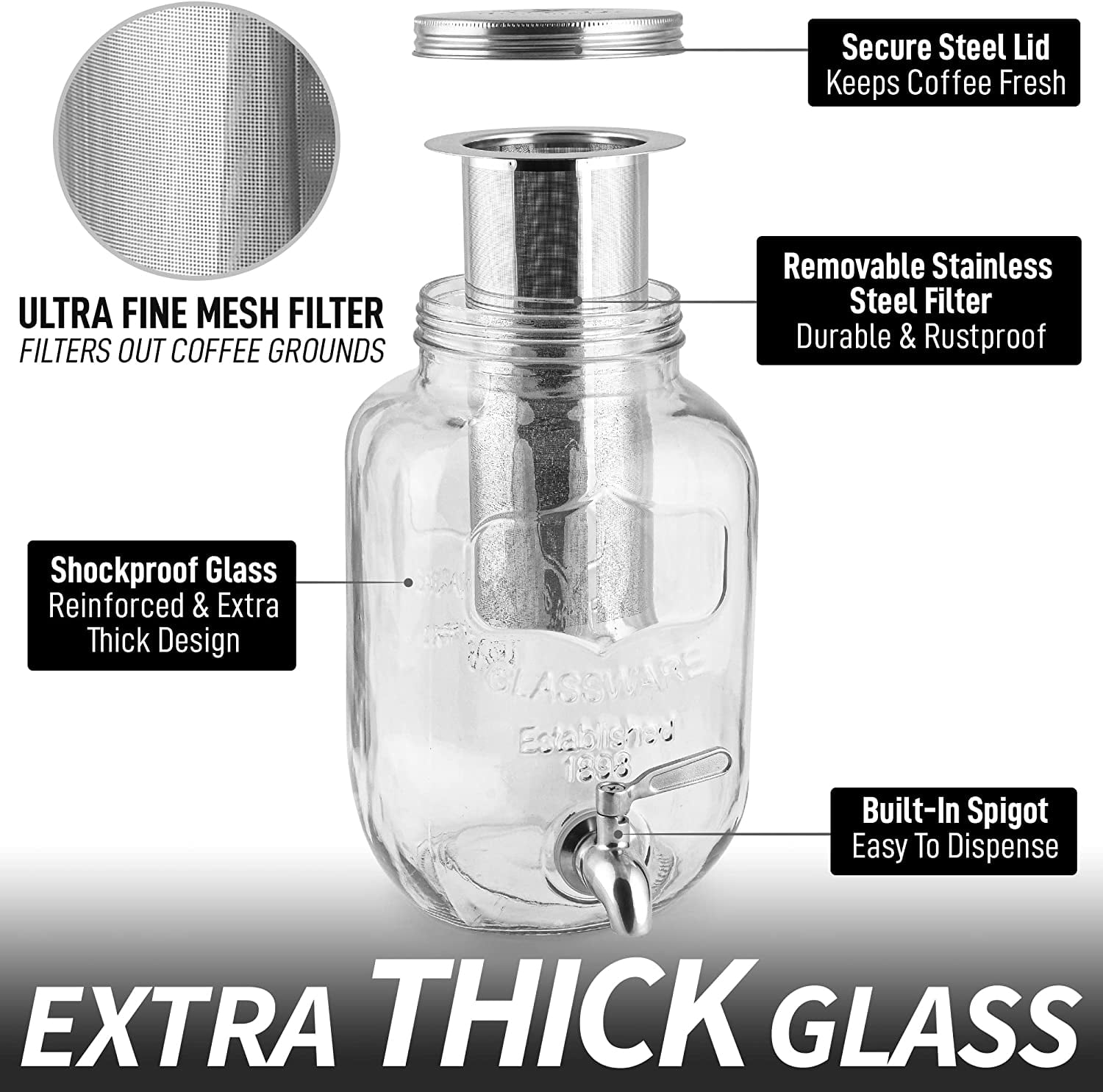 Extra-Thick Glass Cold Brew Coffee Maker
