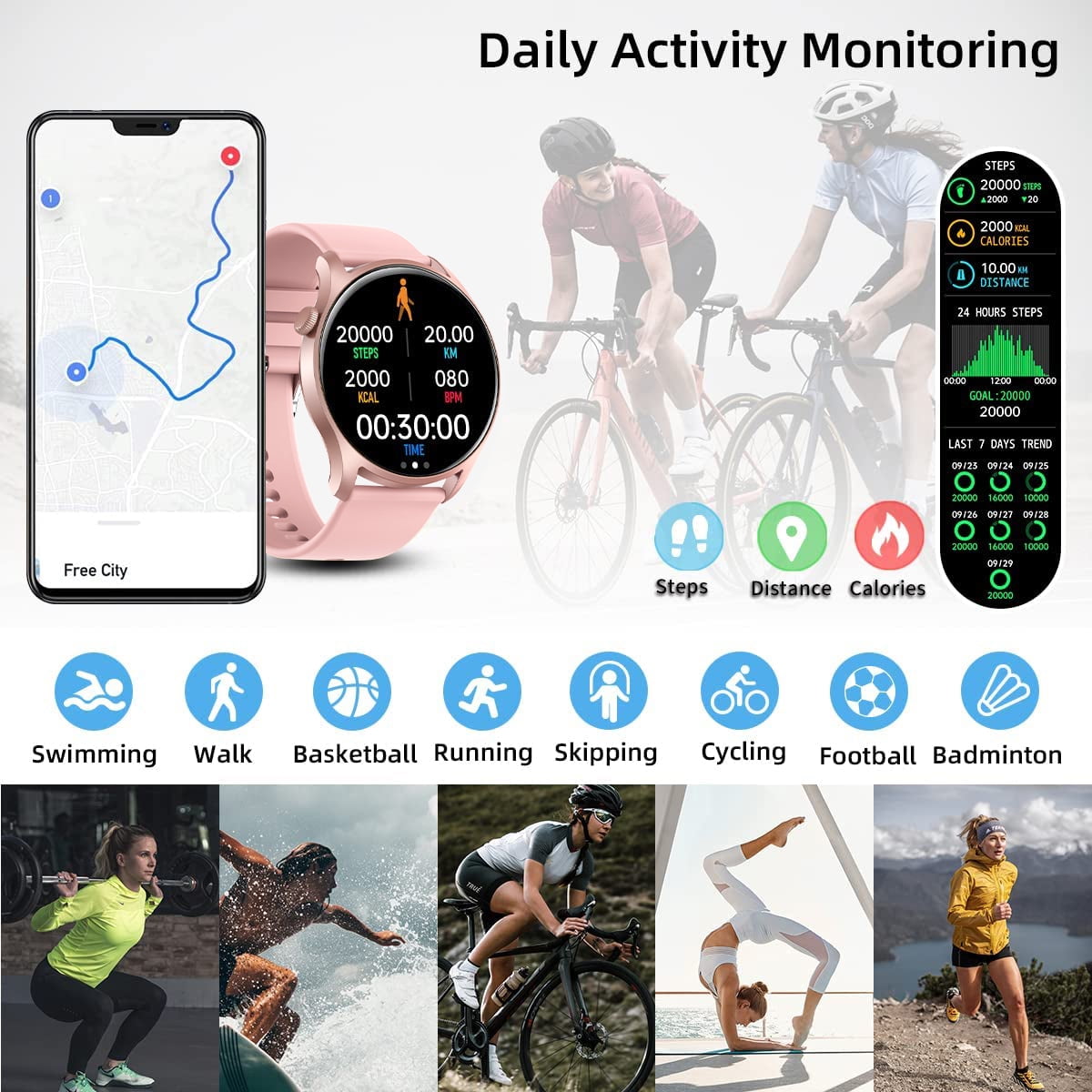KC08 Fitness Sleep Tracker Smartwatch IP67 Waterproof