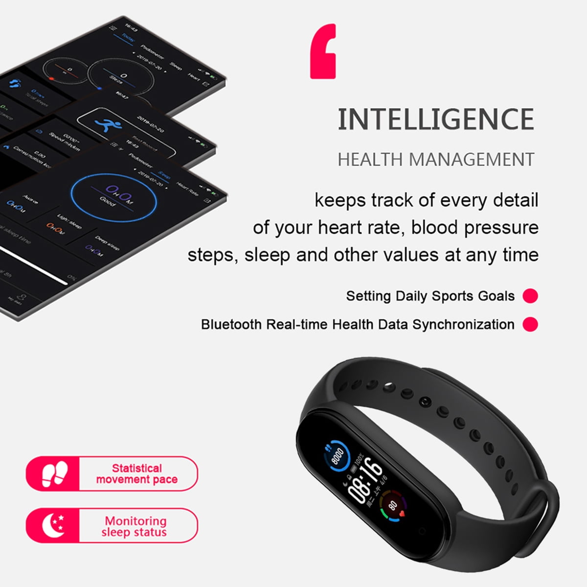 Waterproof Heart Rate Fitness Tracker for Women/Men