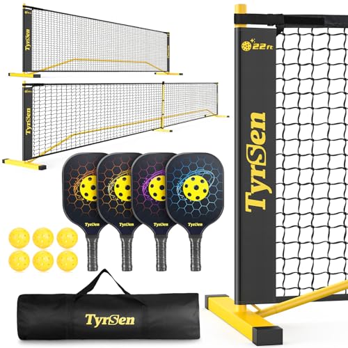 TYRSEN Pickleball Set with Portable Net & 4 Rackets