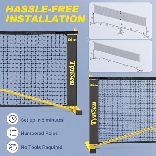 TYRSEN Pickleball Set with Portable Net & 4 Rackets