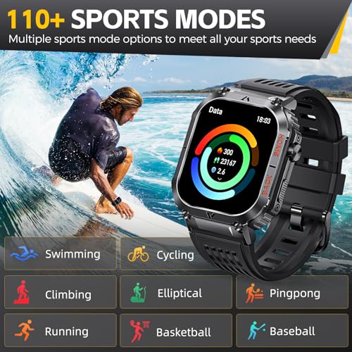 Men's Military Smartwatch: 5ATM Waterproof, Large Screen