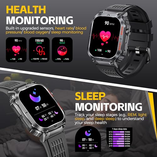 Men's Military Smartwatch: 5ATM Waterproof, Large Screen