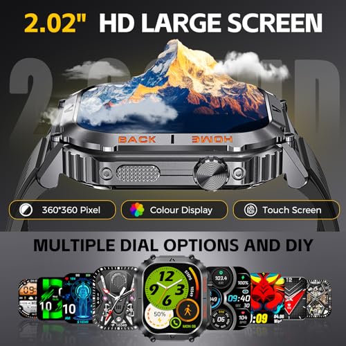 Men's Military Smartwatch: 5ATM Waterproof, Large Screen