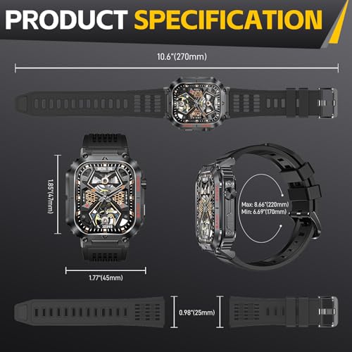 Men's Military Smartwatch: 5ATM Waterproof, Large Screen