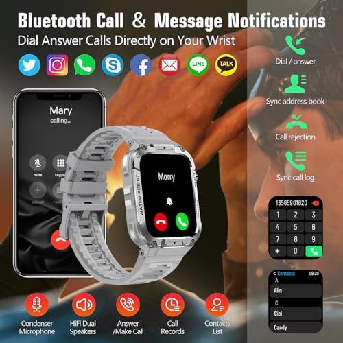 Military Sports Smartwatch for Men, 1.96" Fitness Monitor