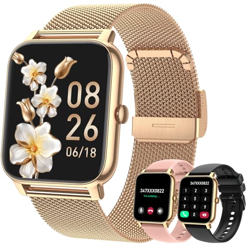 Gold Smartwatch for Women Fitness Tracker: Make/Answer Call, Heart Rate Monitor
