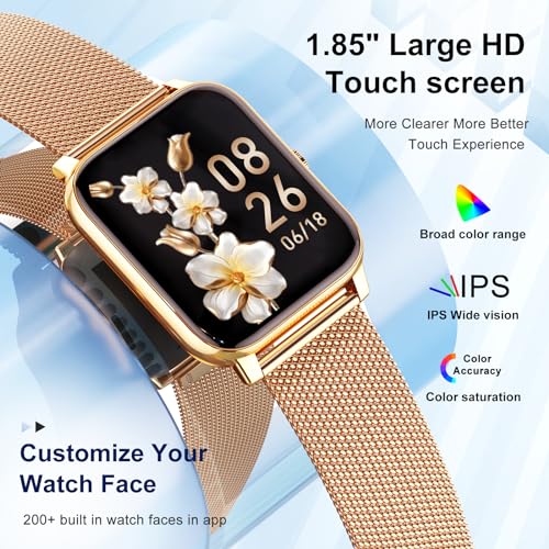 Gold Smartwatch for Women Fitness Tracker: Make/Answer Call, Heart Rate Monitor