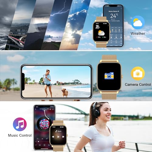 Gold Smartwatch for Women Fitness Tracker: Make/Answer Call, Heart Rate Monitor