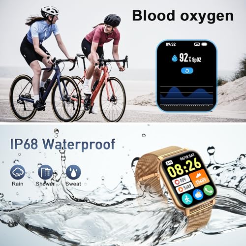 Gold Smartwatch for Women Fitness Tracker: Make/Answer Call, Heart Rate Monitor