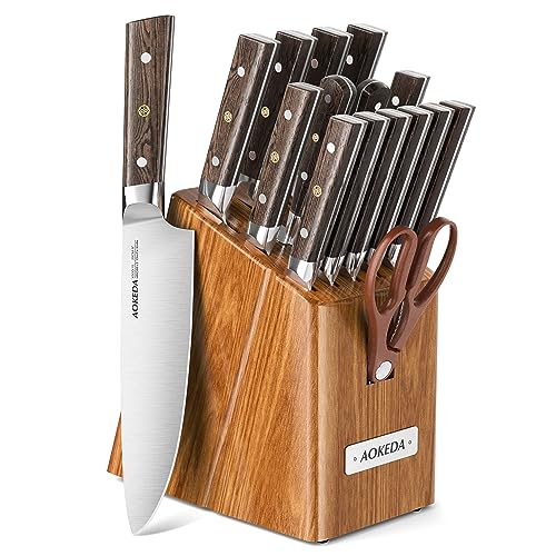 AOKEDA 16-Piece Knife Set with Sharpener and Shears