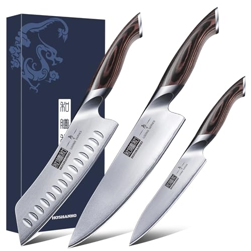 HOSHANHO 3-Piece Japanese Stainless Steel Chef Knife Set