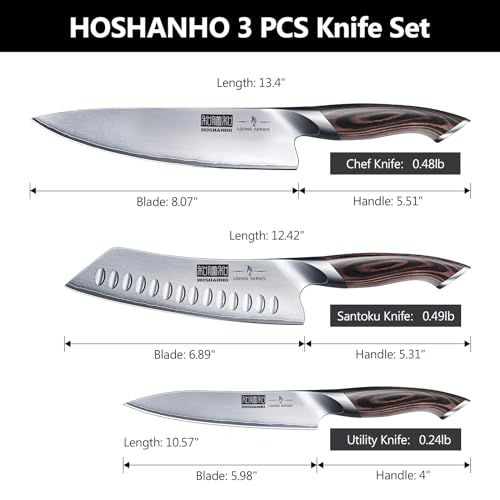 HOSHANHO 3-Piece Japanese Stainless Steel Chef Knife Set