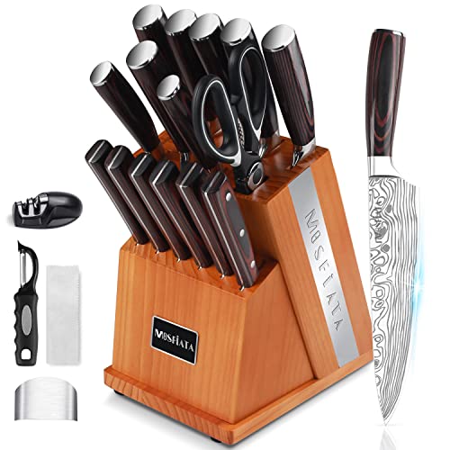 MOSFiATA 21Pcs Kitchen Knife Set with Holder & Sharpener