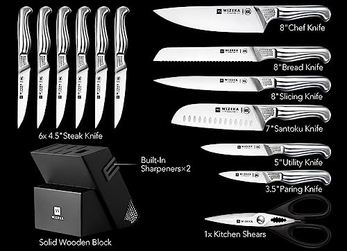 WIZEKA 15PCS Kitchen Knife Set, Professional Sharpener, Starry Sky