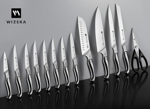 WIZEKA 15PCS Kitchen Knife Set, Professional Sharpener, Starry Sky