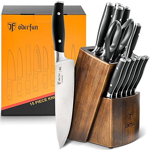 15PCS Kitchen Knife Set with Built-in Sharpener, Gift Box