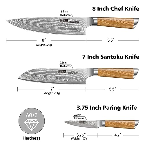 Professional Damascus Chef Knife Set with Ergonomic Handle