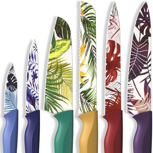 12Pcs Colorful Tropical Designs Stainless Steel Knife Set