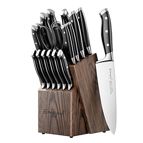 Emojoy 18-Piece Kitchen Knife Set with Wooden Block