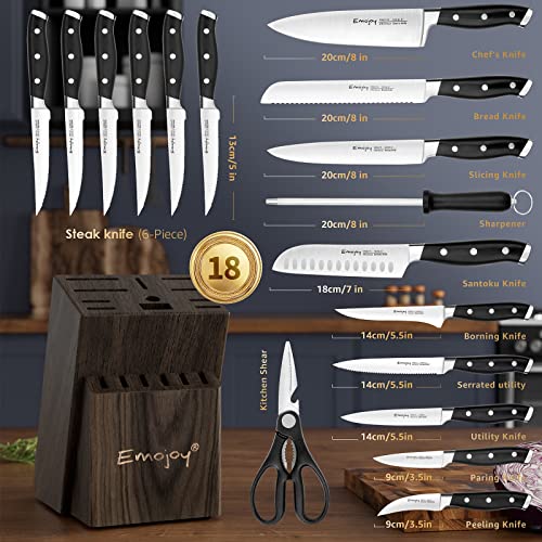Emojoy 18-Piece Kitchen Knife Set with Wooden Block