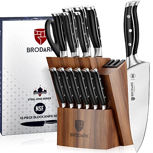 BRODARK 15-Piece Professional Chef Knife Set with Sharpener