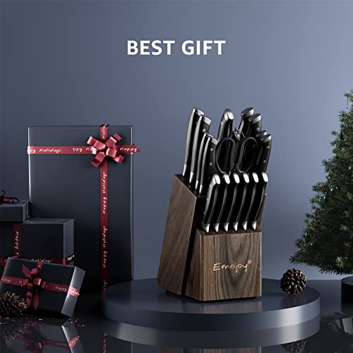 Emojoy 18-Piece Kitchen Knife Set with Wooden Block
