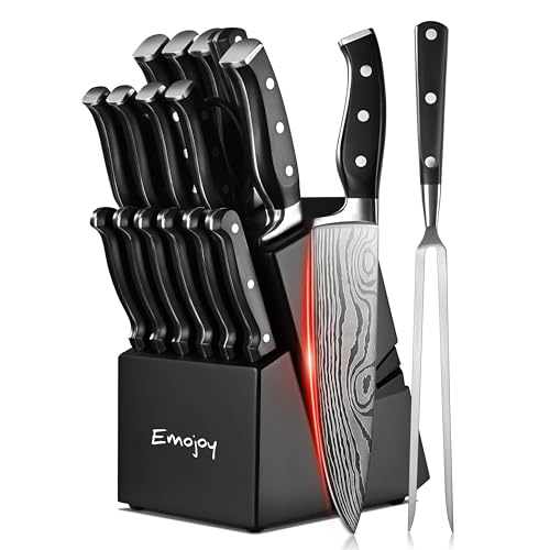 Emojoy 18-Piece Kitchen Knife Set with Block