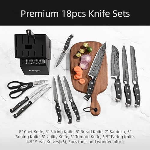 Emojoy 18-Piece Kitchen Knife Set with Block