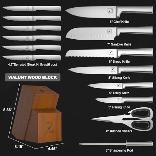 imarku 15-Piece Japanese Stainless Steel Knife Set