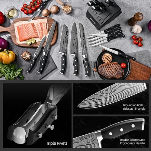 Emojoy 18-Piece Kitchen Knife Set with Block