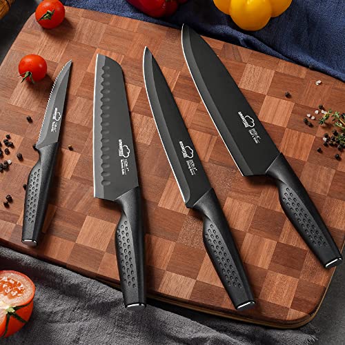 15-Piece Kitchen Knife Set with Built-in Sharpener Block, Elegant Black