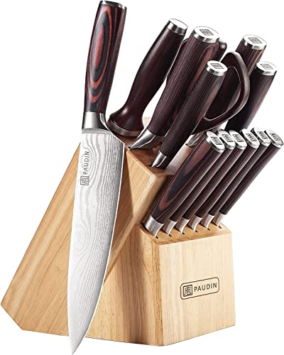 PAUDIN 14-Piece Kitchen Knife Set with Block