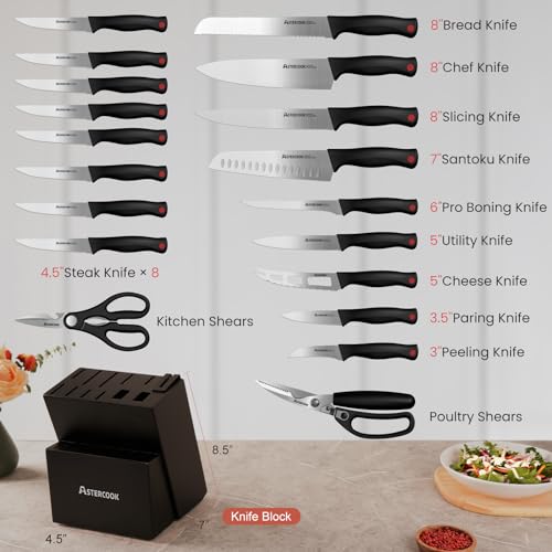 21-Piece Astercook Kitchen Knife Set with Sharpener Block