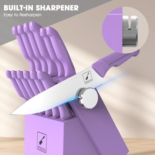 imarku Kitchen Knife Set with Built-in Sharpener & Block