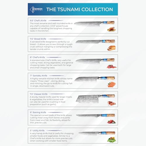 SENKEN 7-Piece Damascus Knife Set - Tsunami Collection