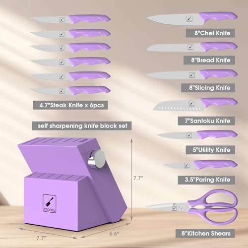 imarku Kitchen Knife Set with Built-in Sharpener & Block