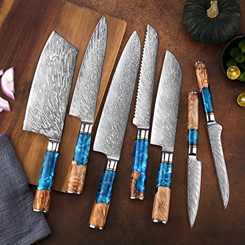 SENKEN 7-Piece Damascus Knife Set - Tsunami Collection