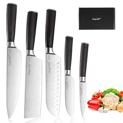 5pc Damascus Kitchen Knife Set with Pakkawood Handle