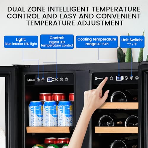 Dual Zone Wine Cooler for Drinks, Freestanding Stainless Steel